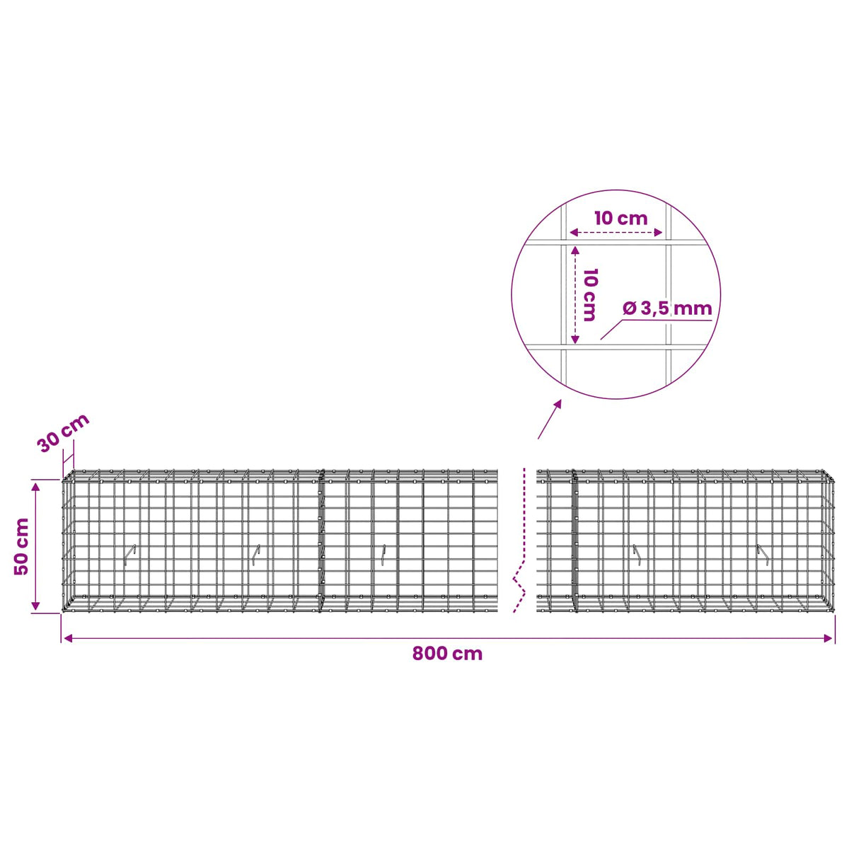 Gabion with 3.5 mm Wire and 10x10 cm Mesh 800x30x50 cm