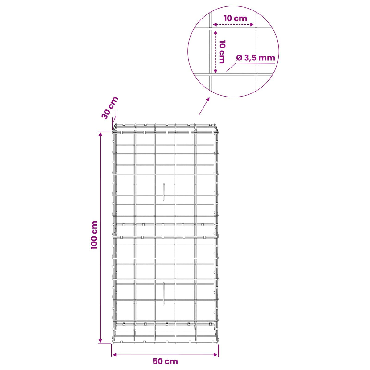 Gabion with 3.5 mm Wire and 10x10 cm Mesh 50x30x100 cm