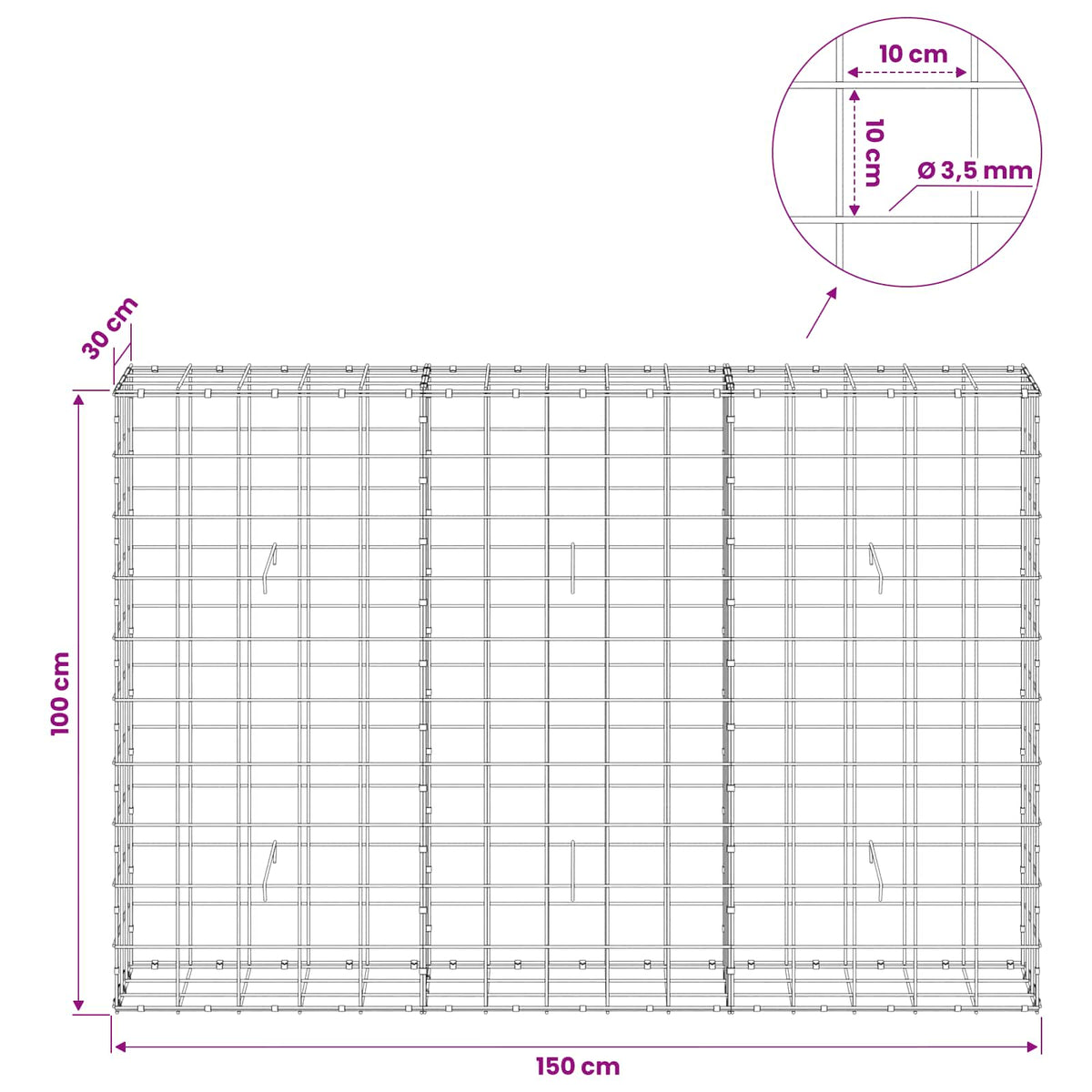Gabion with 3.5 mm Wire and 10x10 cm Mesh 150x30x100 cm