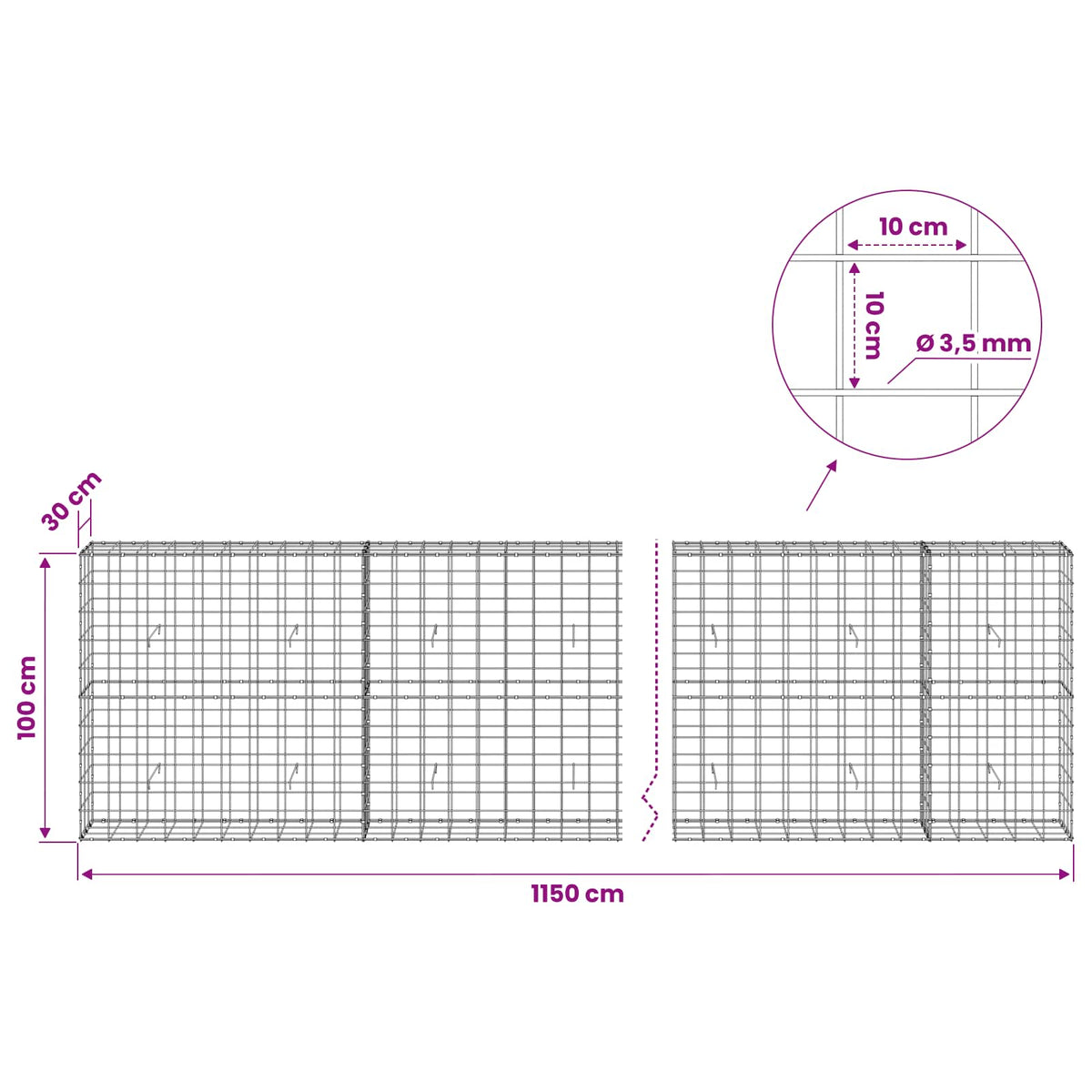 Gabion with 3.5 mm Wire and 10x10 cm Mesh 1150x30x100 cm