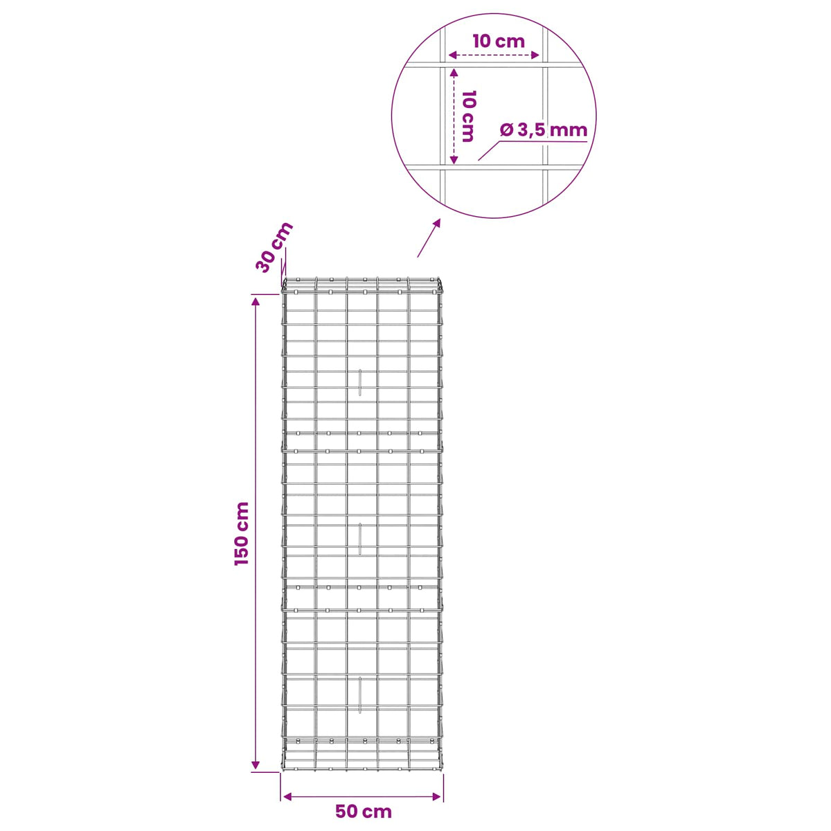 Gabion with 3.5 mm Wire and 10x10 cm Mesh 50x30x150 cm