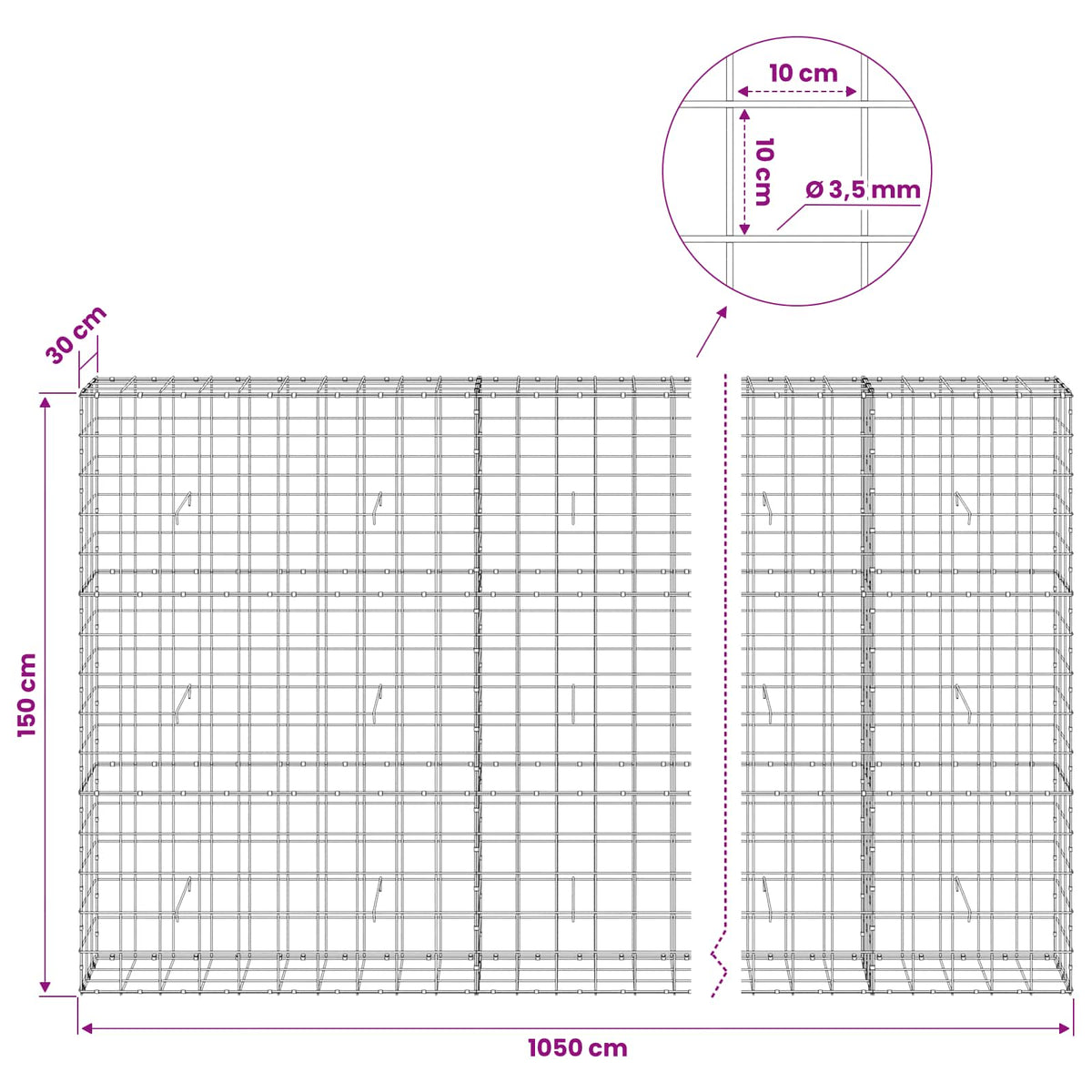 Gabion with 3.5 mm Wire and 10x10 cm Mesh 1050x30x150 cm