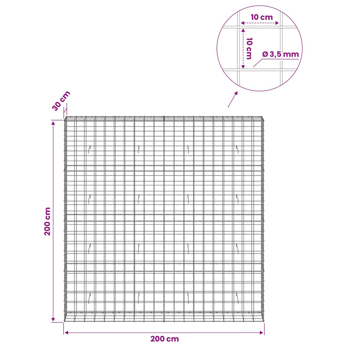 Gabion with 3.5 mm Wire and 10x10 cm Mesh 200x30x200 cm