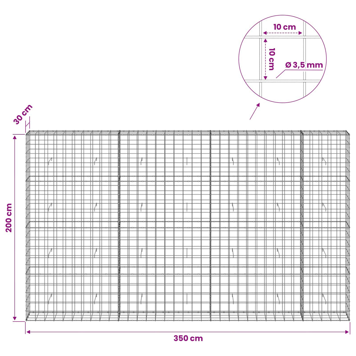 Gabion with 3.5 mm Wire and 10x10 cm Mesh 350x30x200 cm