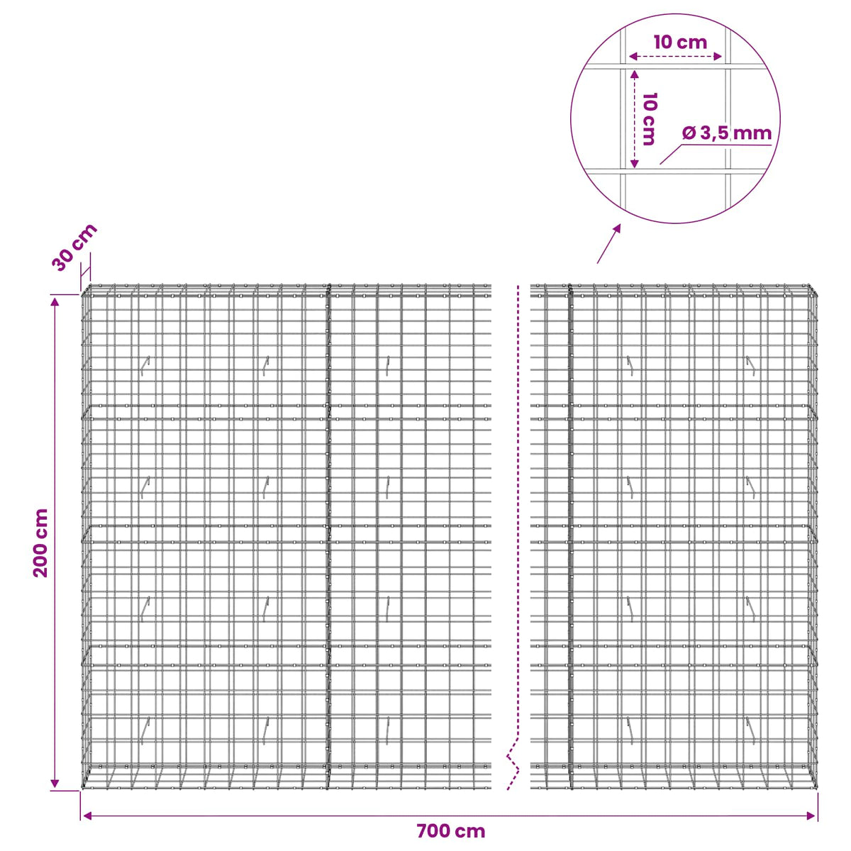 Gabion with 3.5 mm Wire and 10x10 cm Mesh 700x30x200 cm