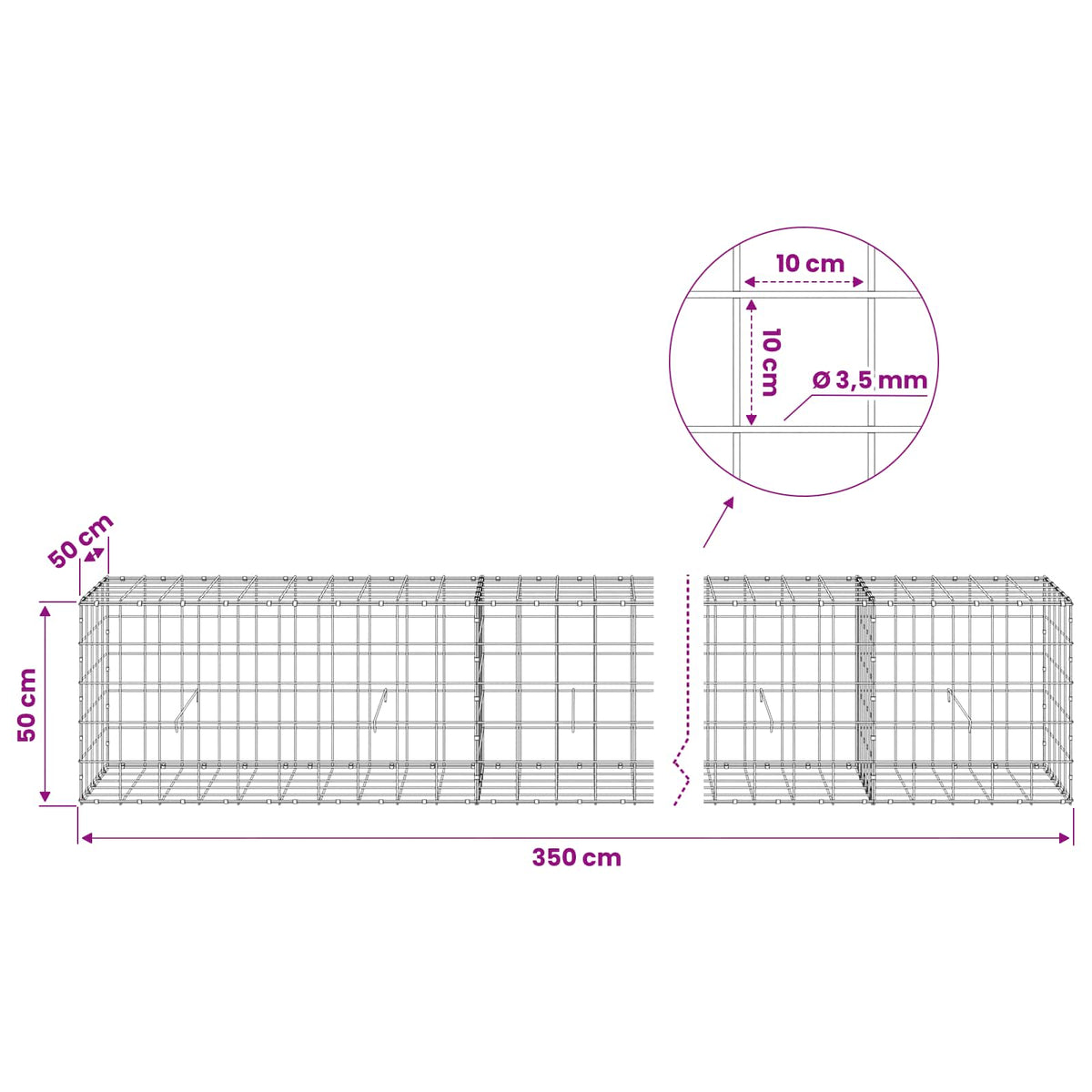 Gabion with 3.5 mm Wire and 10x10 cm Mesh 350x50x50 cm