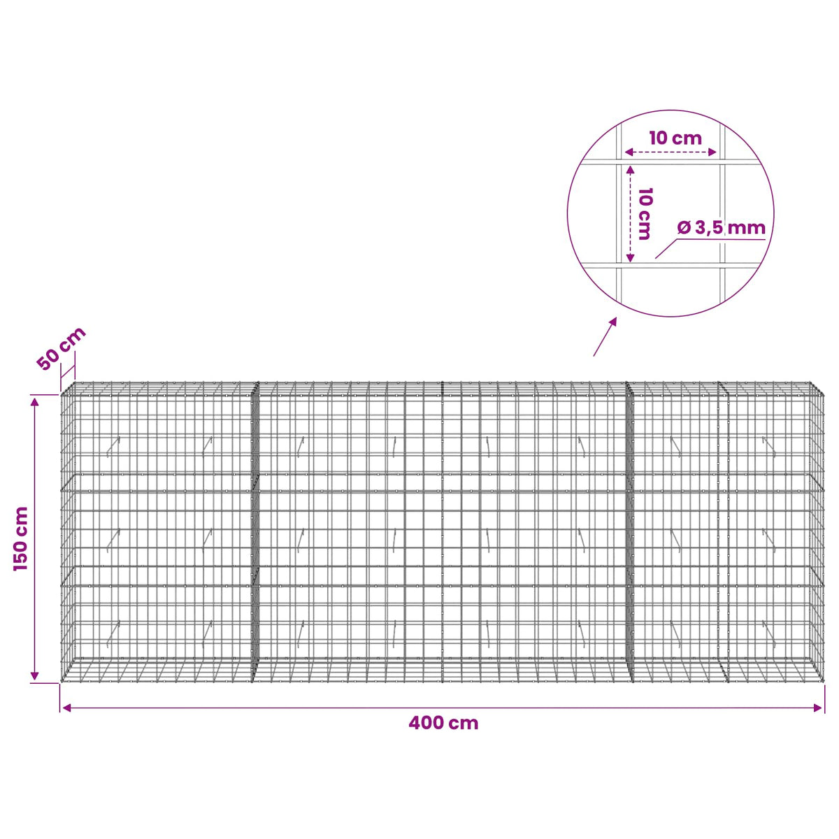 Gabion with 3.5 mm Wire and 10x10 cm Mesh 400x50x150 cm