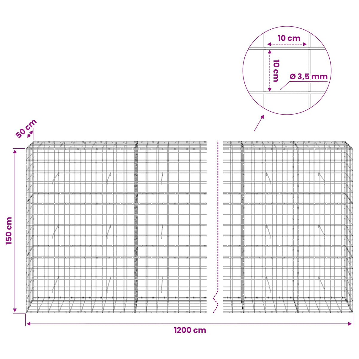 Gabion with 3.5 mm Wire and 10x10 cm Mesh 1200x50x150 cm
