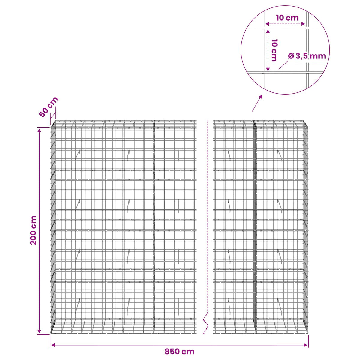 Gabion with 3.5 mm Wire and 10x10 cm Mesh 850x50x200 cm