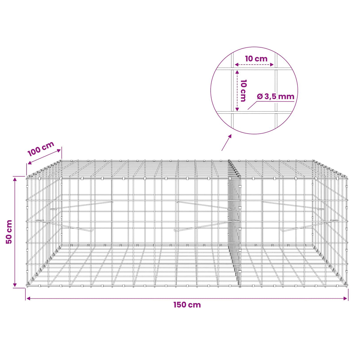 Gabion with 3.5 mm Wire and 10x10 cm Mesh 150x100x50 cm