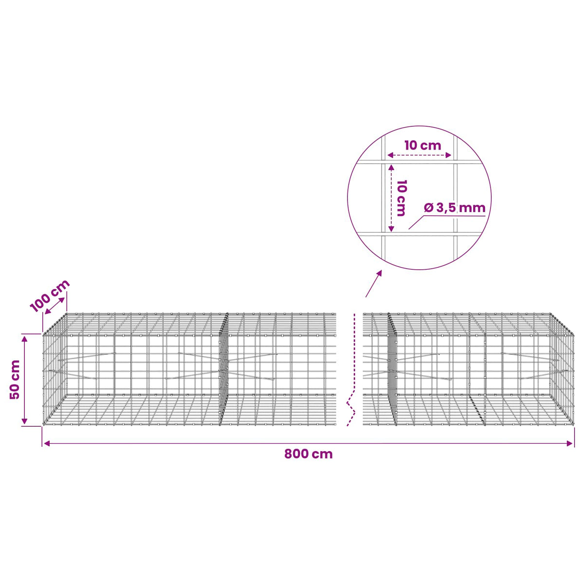 Gabion with 3.5 mm Wire and 10x10 cm Mesh 800x100x50 cm