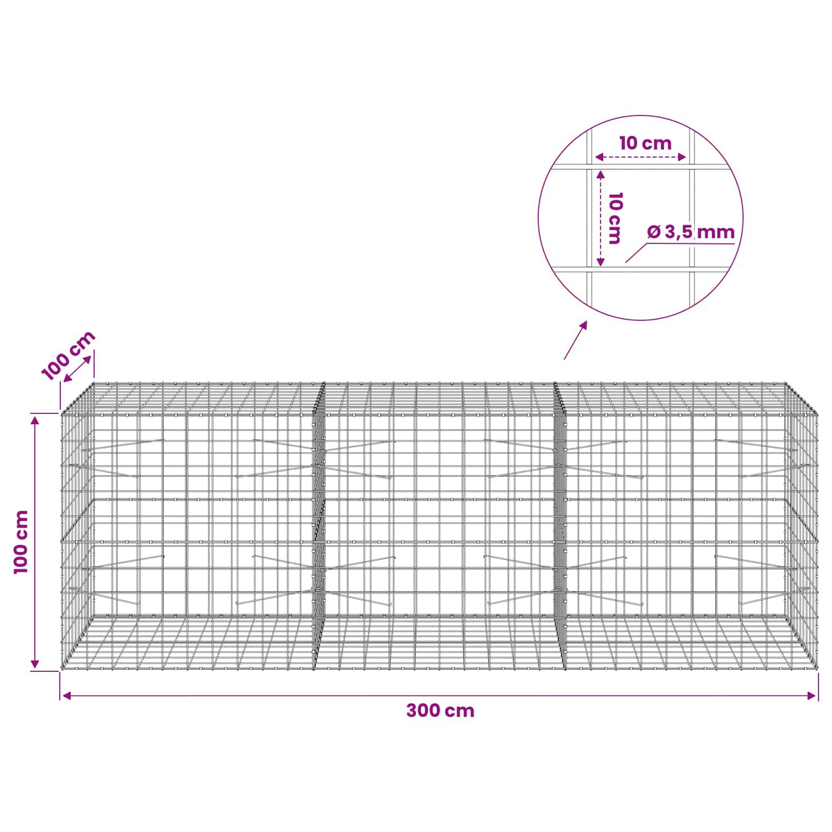 Gabion with 3.5 mm Wire and 10x10 cm Mesh 300x100x100 cm