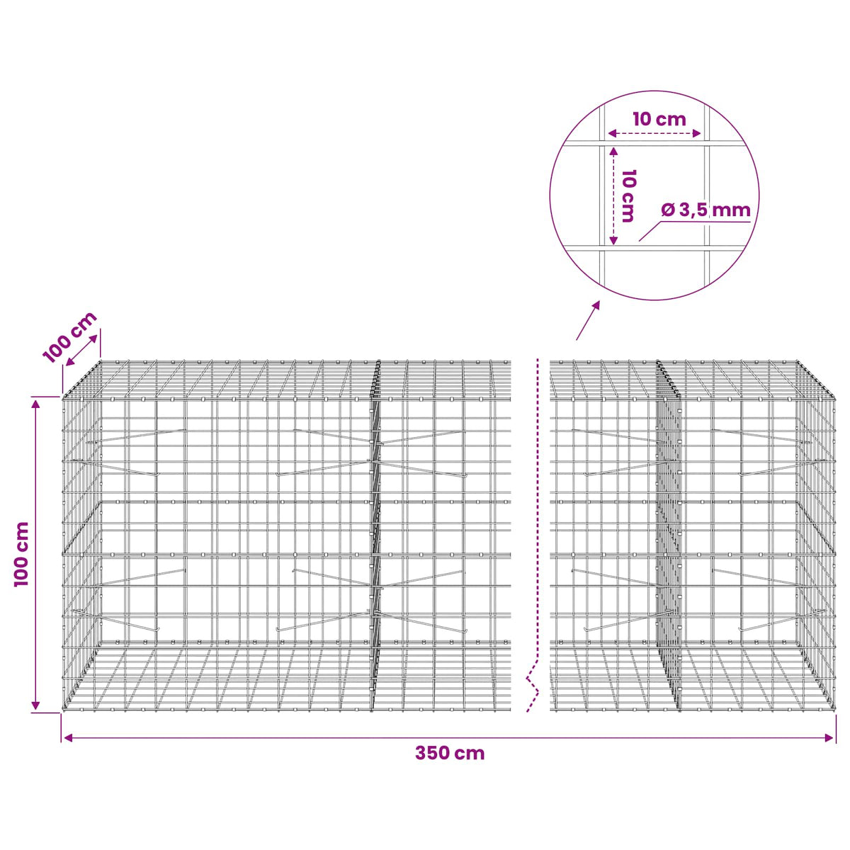 Gabion with 3.5 mm Wire and 10x10 cm Mesh 350x100x100 cm