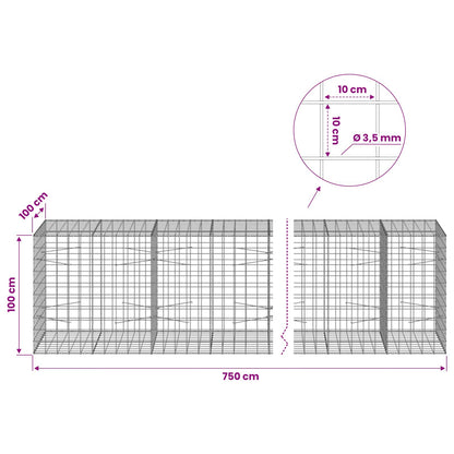 Gabion with 3.5 mm Wire and 10x10 cm Mesh 750x100x100 cm