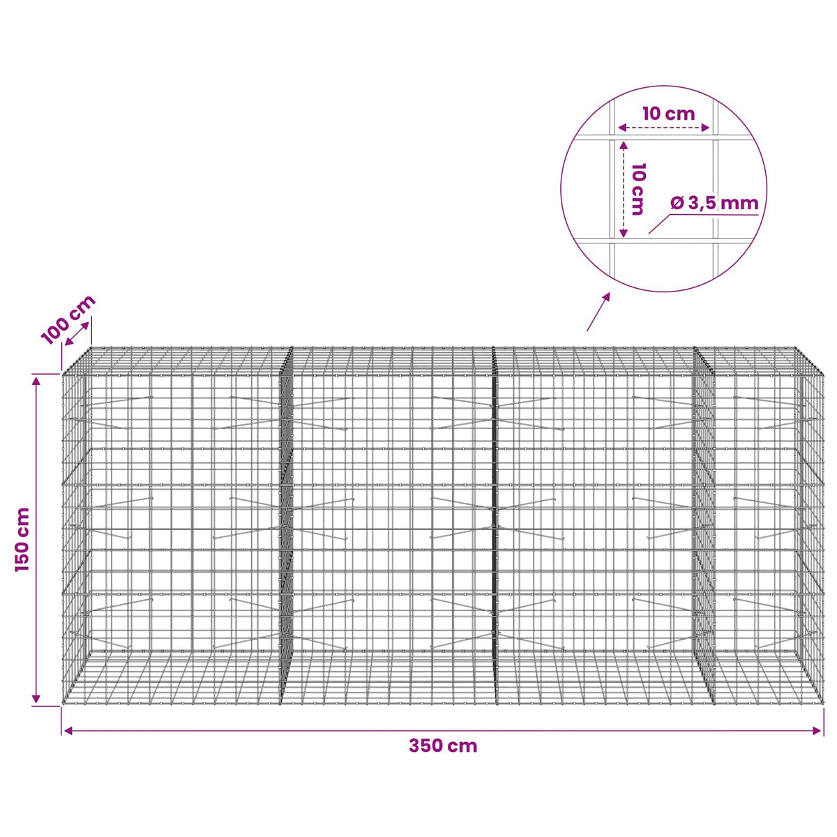 Gabion with 3.5 mm Wire and 10x10 cm Mesh 350x100x150 cm
