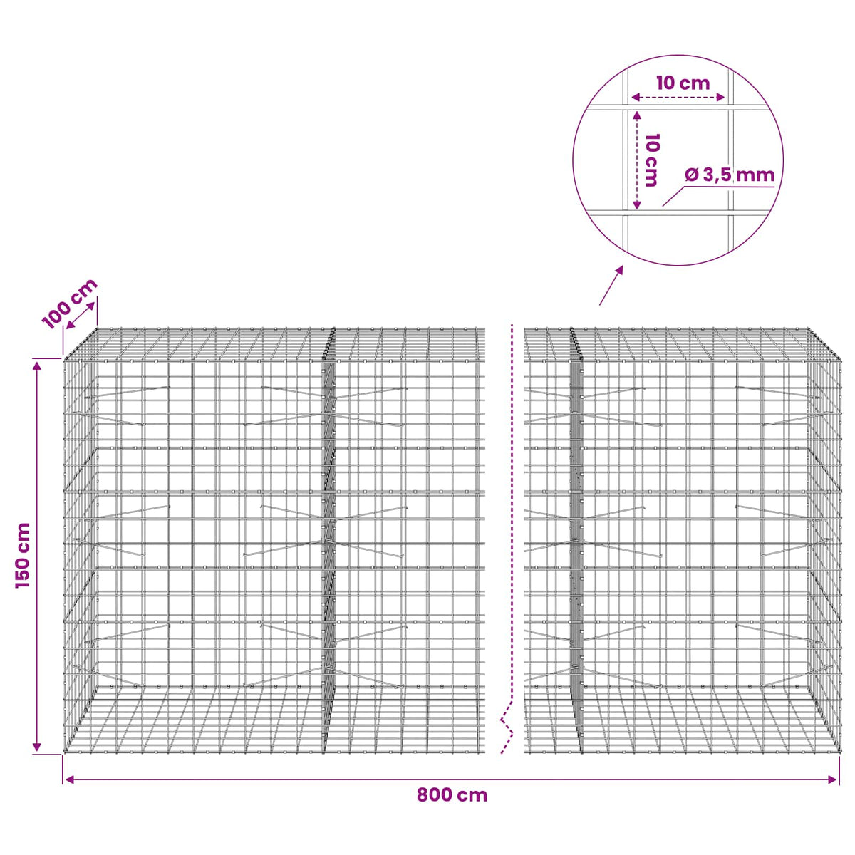 Gabion with 3.5 mm Wire and 10x10 cm Mesh 800x100x150 cm