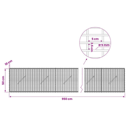 Gabion with 5 mm Wire and 5x2.5 cm Mesh 950x10x50 cm