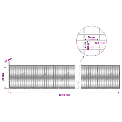 Gabion with 5 mm Wire and 5x2.5 cm Mesh 1050x10x50 cm