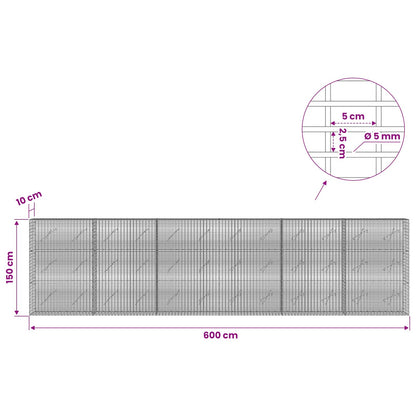 Gabion with 5 mm Wire and 5x2.5 cm Mesh 600x10x150 cm