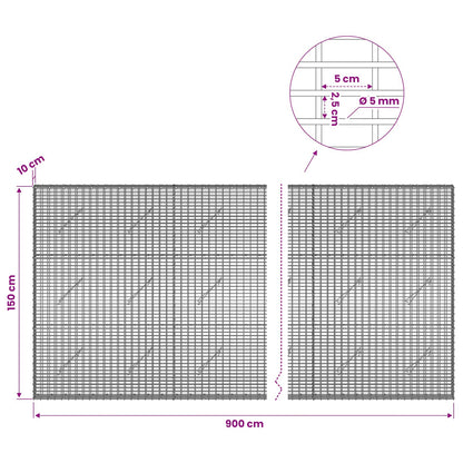 Gabion with 5 mm Wire and 5x2.5 cm Mesh 900x10x150 cm