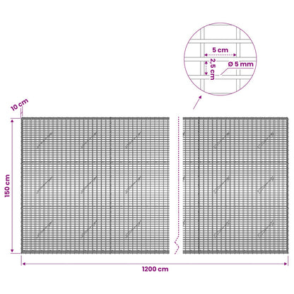 Gabion with 5 mm Wire and 5x2.5 cm Mesh 1200x10x150 cm