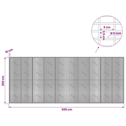 Gabion with 5 mm Wire and 5x2.5 cm Mesh 500x10x200 cm