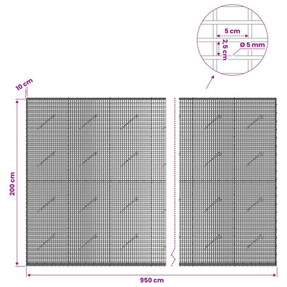 Gabion with 5 mm Wire and 5x2.5 cm Mesh 950x10x200 cm