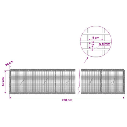 Gabion with 5 mm Wire and 5x2.5 cm Mesh 750x20x50 cm