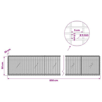 Gabion with 5 mm Wire and 5x2.5 cm Mesh 850x20x50 cm