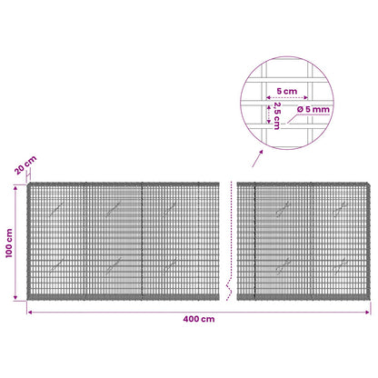 Gabion with 5 mm Wire and 5x2.5 cm Mesh 400x20x100 cm