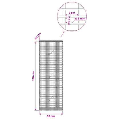 Gabion with 5 mm Wire and 5x2.5 cm Mesh 50x20x150 cm