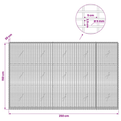 Gabion with 5 mm Wire and 5x2.5 cm Mesh 250x20x150 cm