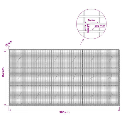 Gabion with 5 mm Wire and 5x2.5 cm Mesh 300x20x150 cm