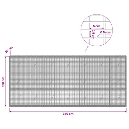 Gabion with 5 mm Wire and 5x2.5 cm Mesh 350x20x150 cm