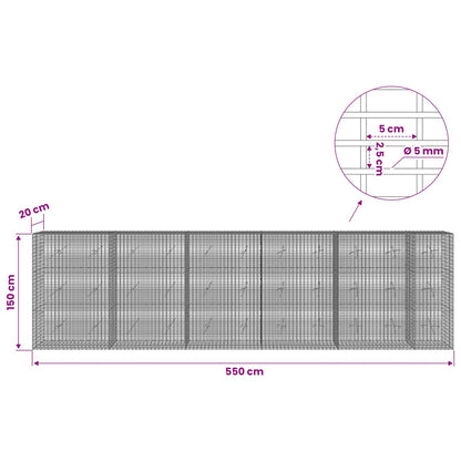 Gabion with 5 mm Wire and 5x2.5 cm Mesh 550x20x150 cm