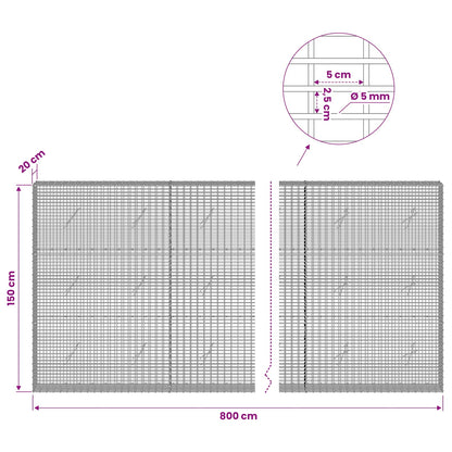 Gabion with 5 mm Wire and 5x2.5 cm Mesh 800x20x150 cm