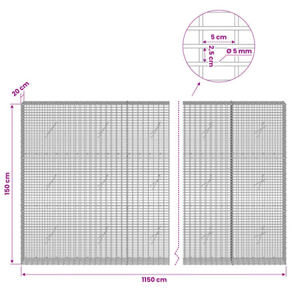 Gabion with 5 mm Wire and 5x2.5 cm Mesh 1150x20x150 cm