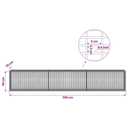 Gabion with 5 mm Wire and 5x2.5 cm Mesh 300x30x50 cm