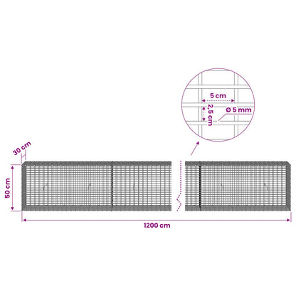 Gabion with 5 mm Wire and 5x2.5 cm Mesh 1200x30x50 cm