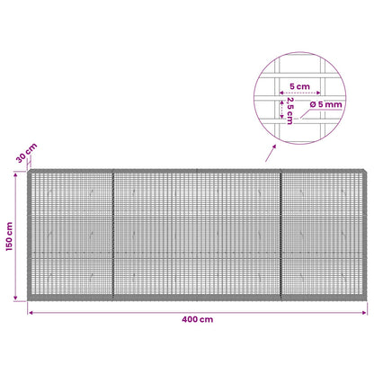 Gabion with 5 mm Wire and 5x2.5 cm Mesh 400x30x150 cm