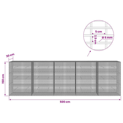 Gabion with 5 mm Wire and 5x2.5 cm Mesh 500x30x150 cm