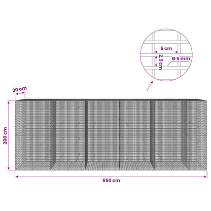 Gabion with 5 mm Wire and 5x2.5 cm Mesh 550x30x200 cm