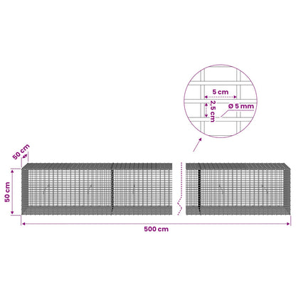 Gabion with 5 mm Wire and 5x2.5 cm Mesh 500x50x50 cm