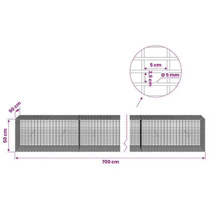 Gabion with 5 mm Wire and 5x2.5 cm Mesh 700x50x50 cm