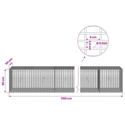 Gabion with 5 mm Wire and 5x2.5 cm Mesh 1150x50x50 cm