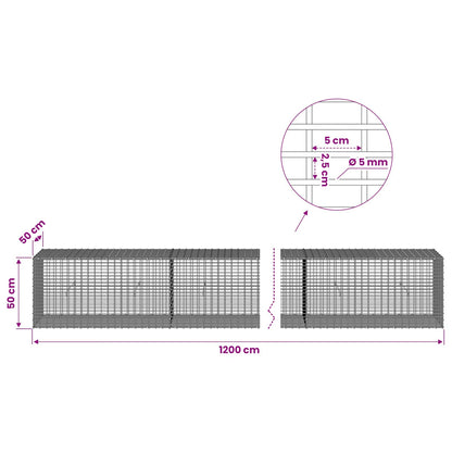 Gabion with 5 mm Wire and 5x2.5 cm Mesh 1200x50x50 cm