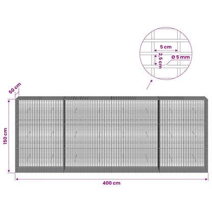 Gabion with 5 mm Wire and 5x2.5 cm Mesh 400x50x150 cm