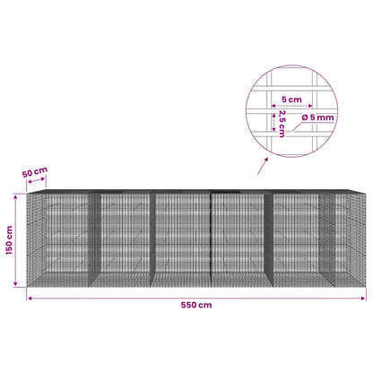 Gabion with 5 mm Wire and 5x2.5 cm Mesh 550x50x150 cm