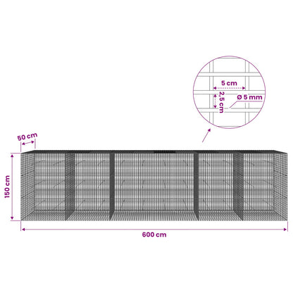 Gabion with 5 mm Wire and 5x2.5 cm Mesh 600x50x150 cm
