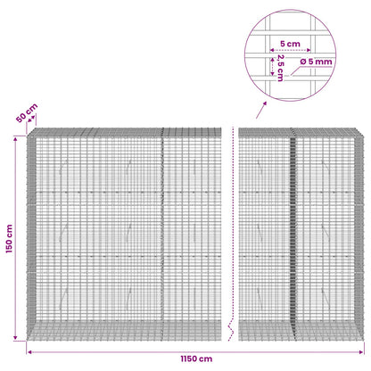 Gabion with 5 mm Wire and 5x2.5 cm Mesh 1150x50x150 cm
